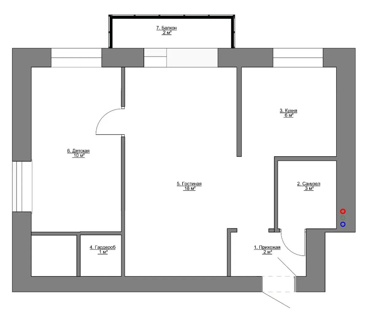 План 2-комнатной квартиры в хрущевском доме до перепланировки