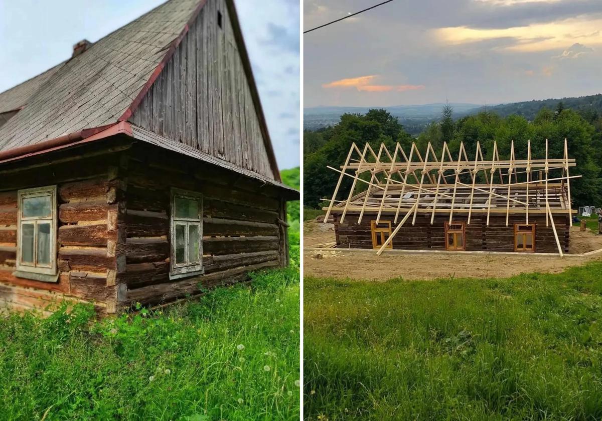 Строящийся дом в Польше под пасмурным небом