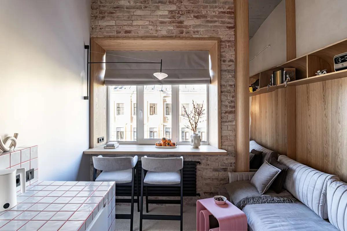 Квартира-студия 19 кв.м. с кирпичной стеной в Кронштадте 