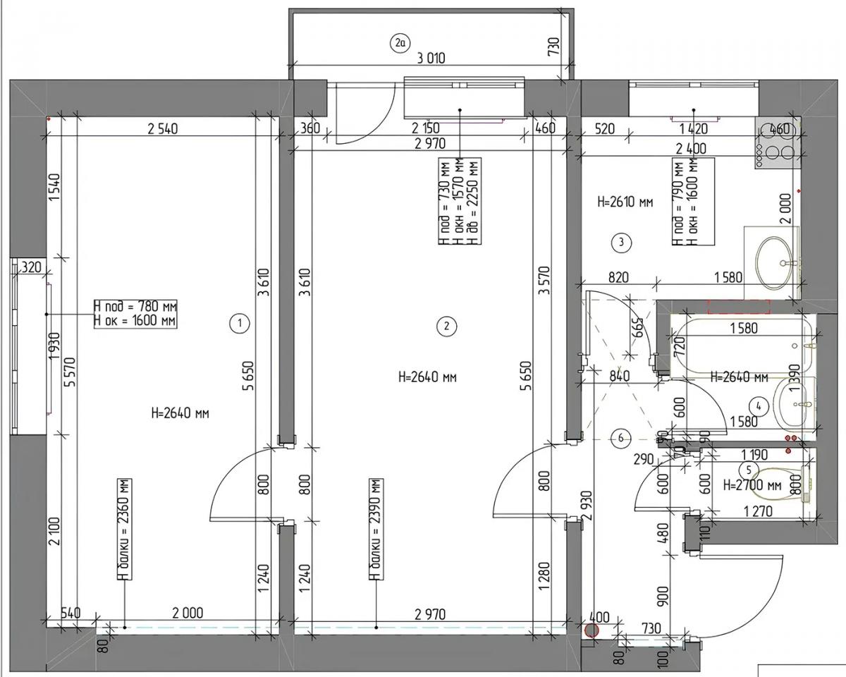 Планировка 2-комнтаной квартиры 45 кв.м. в хрущевском доме