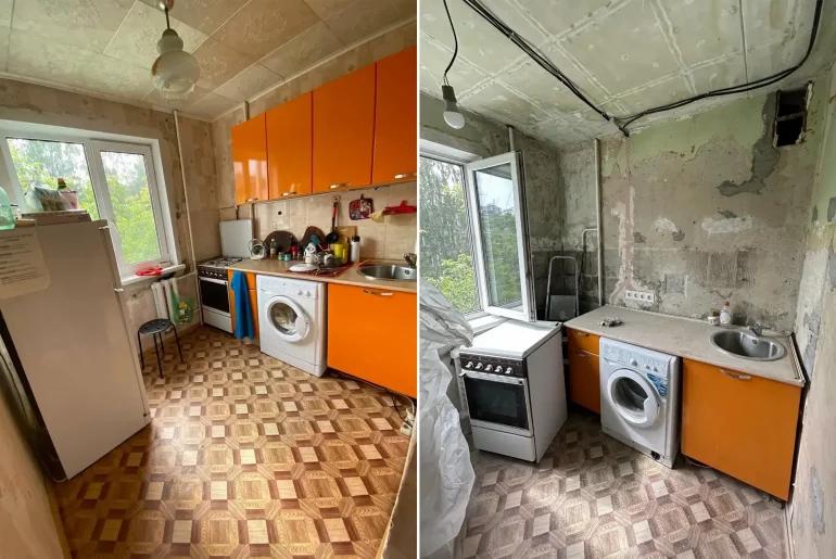 Кухня в хрущевке до и в процессе ремонта